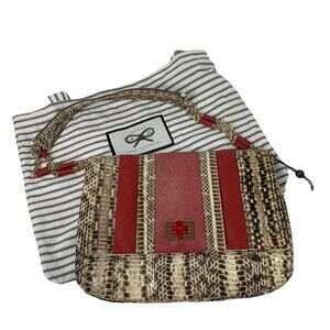 NWT Anya Hindmarch Red Stripy Gracie Python Stingray Leather Shoulder Bag $1450